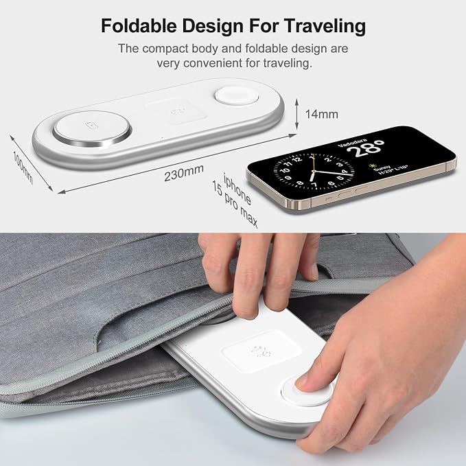 3 in 1 Charging Station for Apple - Faster Mag-Safe Charger Stand for iPhone - Magnetic Wireless Charger Station for iPhone 17/16/15/14/13/12 Series, Apple Watch Series, AirPods Pro (White)