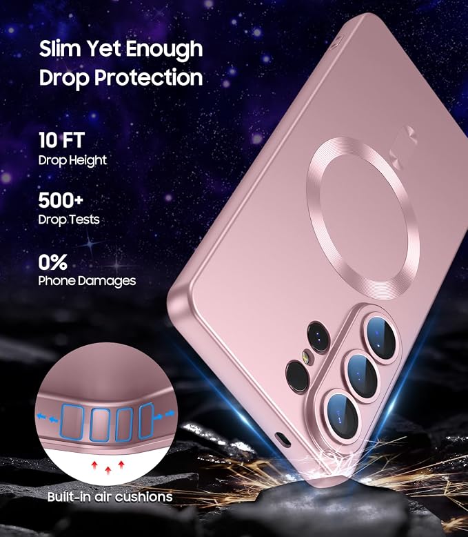 Magnetic for Samsung Galaxy S26 Ultra Case [Compatible with MagSafe][Built-in Camera Lens Protector] Slim Soft Silicone Bumper Shockproof Metallic Luster Phone Case, Rose Gold