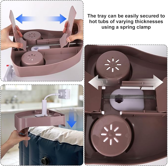 Hot Tub Tray with Phone Holder, Adjustable Spa Bath Bathtub Table with 2 Beverage Slots & Drainage Holes Non-Slip Caddy for Floating Inflatable Pools Above Ground Tubs & Outdoor Spas Accessories