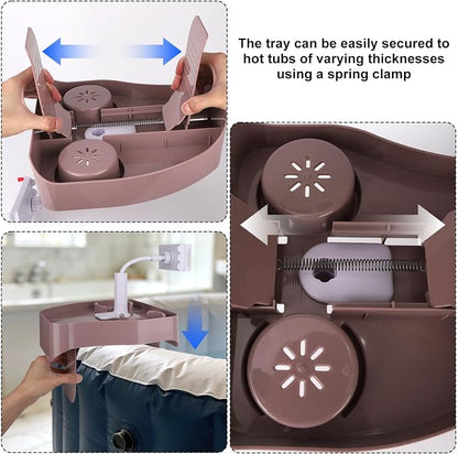 Hot Tub Tray with Phone Holder, Adjustable Spa Bath Bathtub Table with 2 Beverage Slots & Drainage Holes Non-Slip Caddy for Floating Inflatable Pools Above Ground Tubs & Outdoor Spas Accessories