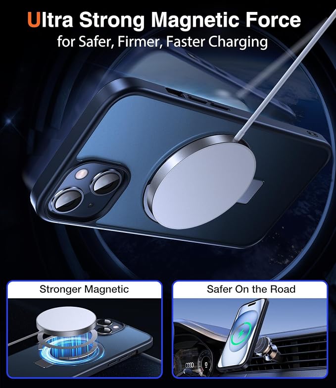 Chicfun 3-in-1 [Magnetic+Kickstand+Ring Holder] for iPhone 15 Plus Case with Stand Ring Holder， Compatible with MagSafe, Military Shockproof Kickstand Phone Case iPhone 15 Plus Cover Black