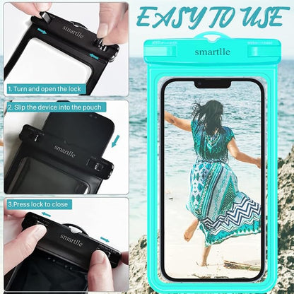 Waterproof Phone Pouch Case w/Lanyard, Cell Phone Dry Bag for iPhone 15 14 13 12 Pro Max XS Plus XR, for Galaxy S24 S22, IPX8 Waterproof Phone Holder for Vacation Pool Beach Swimming -4 Pack