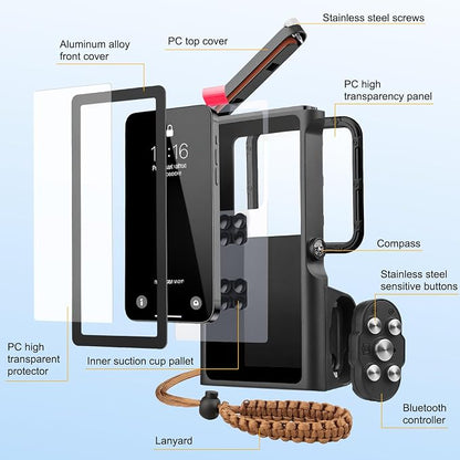 Universal Underwater Diving Phone Case with Bluetooth Controller, IP68 50FT Waterproof for iPhone 17 (Standard Only), iPhone 16/15/14/13/12/11 & Galaxy S24/S23/S22, Black