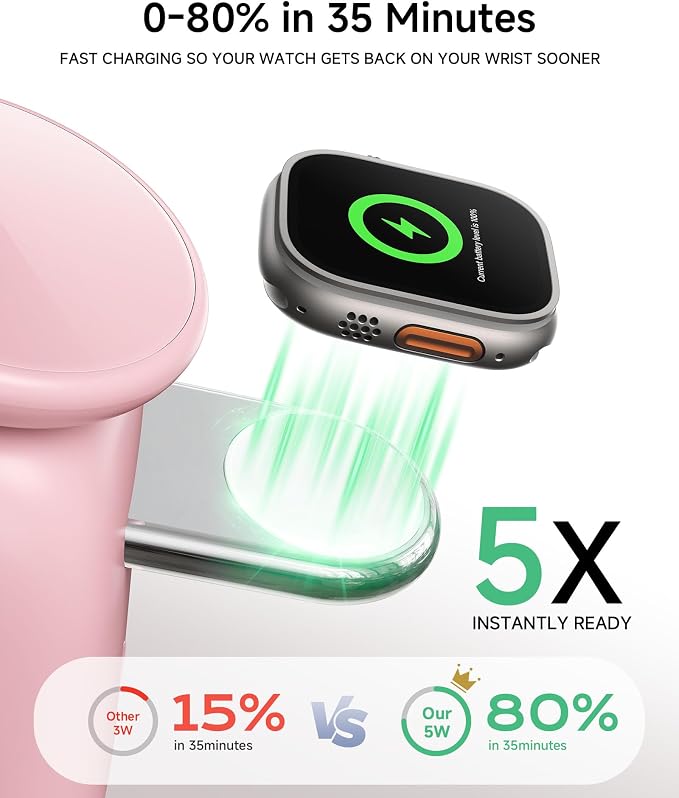 Foldable Wireless Charging Station, 15W Magnetic Fast Charger Stand for iPhone 17 16 15 14 13 12 Pro Max&Apple Watch&Airpods, 2-in-1 Charger for Home/Office/Travel(30W Adapter Included)
