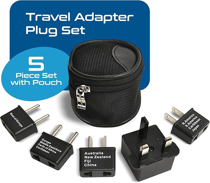 Ceptics International Worldwide Travel Plug Adapter 5 Piece Set, Great for Cell Phones, Battery Chargers, Laptops to Work in Most Countries | International Power Adapter Kit, Worldwide Compatibility, Compact Design, Included Travel Pouch, Works in Most...