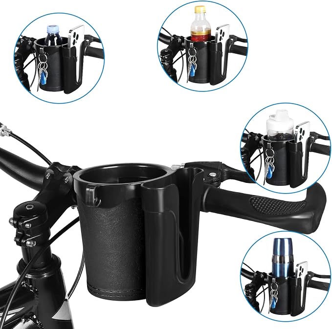 Accmor 3-in-1 Bike Cup Holder with Cell Phone Keys Holder, Bike Water Bottle Holders, Universal Bar Drink Cup Can Holder for Bicycles, Motorcycles, Scooters, Black