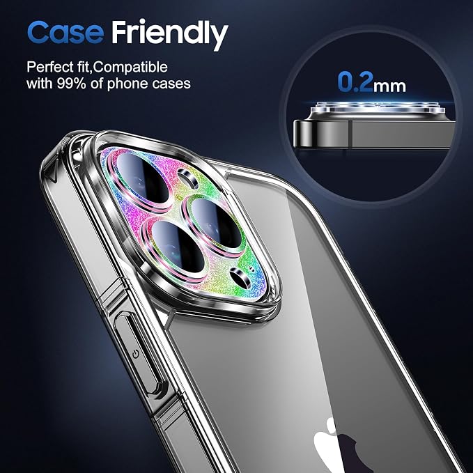 UniqueMe 3 Packs Compatible for iPhone 14 Pro Max/iPhone 14 Pro Camera Lens Protector Acrylic [Not Glass],[Case Friendly][Scratch-Resistant][Night Shooting Mode]-Glitter Colorful