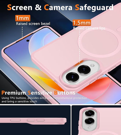 FNTCASE for Samsung Galaxy S25 Edge Case: [Compatible with Magsafe] Translucent Matte Cases with [Screen Protector] Military Grade Shockproof Protective Magnetic Phone Cover (Pink 6.7 inch)
