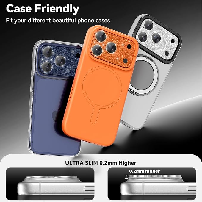imluckies Compatible with iPhone 17 Pro Max Camera Lens Protector Bling, Ultra HD Tempered Glass Shiny Diamond Camera Plate Sparkle Screen Protection, 9H Anti-Scratch & Easy Install, Glitter Sliver