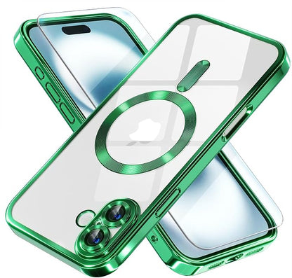 Misea Magnetic for iPhone 16 Plus Case Compatible with MagSafe [Never Yellowing] [Military Grade Drop Protection] Full Camera Lens Protector Plating Soft Clear Phone Case for Women 6.7", Green