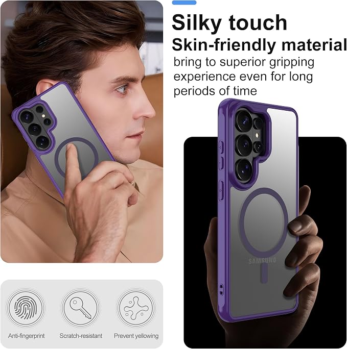 for Galaxy S26 Ultra Phone Case: Samsung S26 Ultra Phone Case with 2PC HD Screen Protector, Wireless Charging S26 Ultra Case Matte Translucent Soft-Touch & Shockproof Funda para S 26 Ultra,Purple