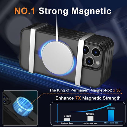 MOCCA Strong Magnetic for iPhone 13 Pro Max Case,[Compatible with Magsafe][Glass Screen Protector+Camera Lens Protector] Slim Thin Shockproof Cover Phone Case for iPhone 13 Pro Max 6.7", Black