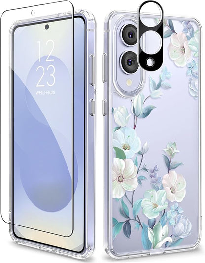 GVIEWIN for Samsung Galaxy S25 Edge Case, Clear Floral Shockproof Protective Women Phone Case, Non-Yellowing, Screen&Camera Lens Protector for Galaxy S25 Edge 6.7",Delphinium/Grey