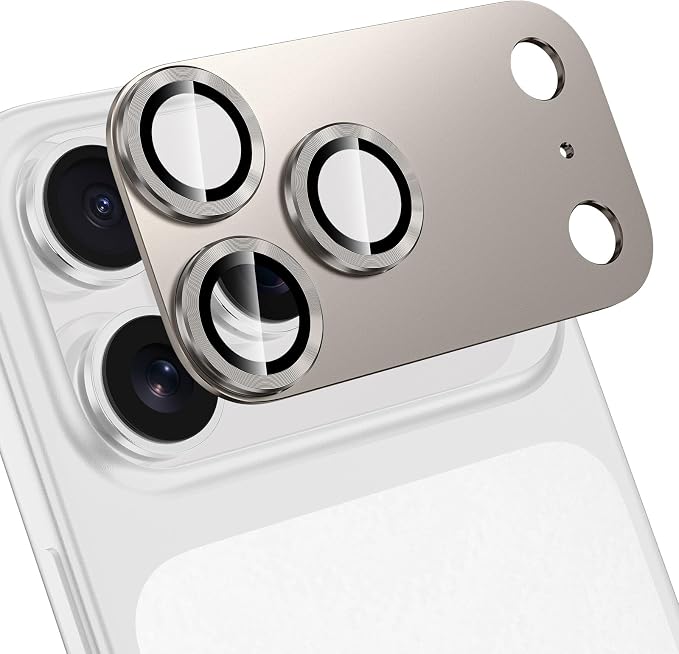for iPhone 17 Pro Camera Lens Protector, [Military Grade Shatterproof] [Strong Adsorption] [Case Friendly] Full Coverage Metal Aluminum Alloy 9H Tempered Glass Camera Screen Cover, Gray