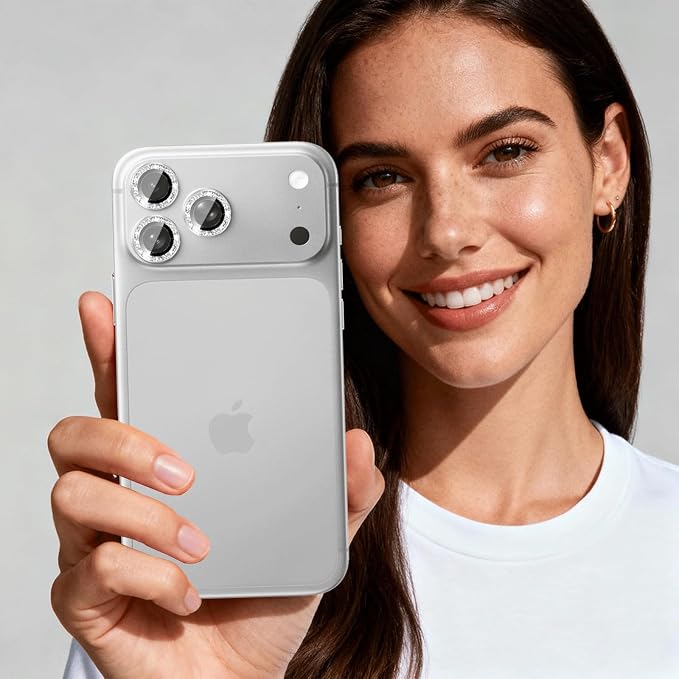 Compatible for iPhone 17/17 Pro/iPhone 17 Pro Max Camera Lens Protector Bling, Cute Sparkle Glitter Camera Cover for Women, Individual Ring, Anti-Scratch (3 Protectors + 1 Extra), Silver