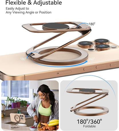 Magnetic Phone Ring Holder for MagSafe Phone Grip & Kickstand, Strong Dual-Sided Magnets Compatible with MagSafe Car Mount for iPhone 17/16/15/14/13/12 Pro Max and Android Phone Cases (Gold)