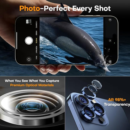 Camera Lens Protector for iPhone 17 Pro Max/17 Pro/16 Pro Max/16 Pro/15 Pro Max/15 Pro/14 Pro Max/14 Pro, Tempered Glass Metal Individual Camera Cover[Anti-drop] Case Friendly-Blue Titanium