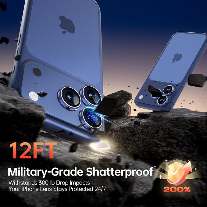 2 Pack Camera Lens Protector for iPhone 17 Pro Max/17 Pro/16 Pro Max/16 Pro/15 Pro Max/15 Pro/14 Pro Max/14 Pro [1:1 Invisible Fit] Military Grade Glass & Metal Camera Lens Cover, Blue
