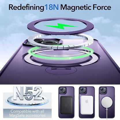 Anqrp 360° All-in-ONE Stand Case for iPhone 14/13 Case with Rotatable Magnetic Kickstand Ring Holder, Compatible with MagSafe, MIL-Grade Shockproof iPhone 14/13 Phone Case Cover 6.1" Purple