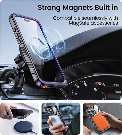 Temdan Magnetic for iPhone 16 Pro Max Case Waterproof,Built-in Screen Protector[IP68 Underwater][Upgrade Military Dropproof][Compatible with MagSafe] Full Body Shockproof Case-Purple