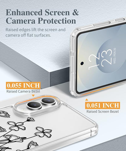 GVIEWIN for Samsung Galaxy S25 Edge Case, Clear Floral Shockproof Protective Women Phone Case, Non-Yellowing, Screen&Camera Lens Protector for Galaxy S25 Edge 6.7",Sketch/Black