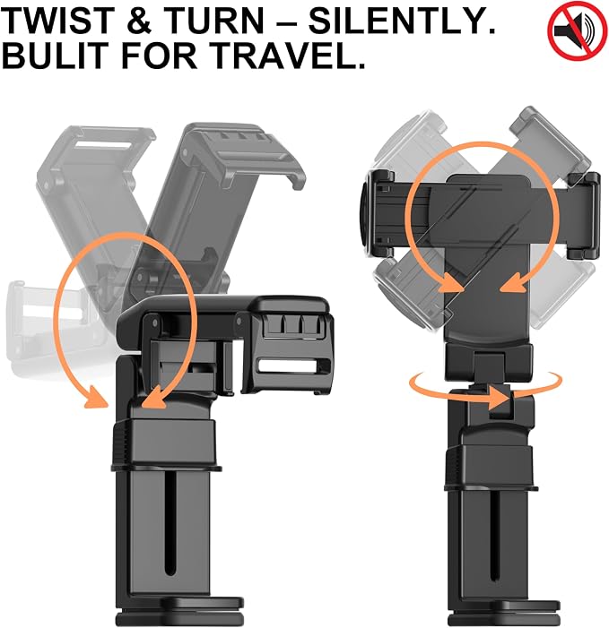 Perilogics Gen 2 Airplane Phone Holder Mount – Silent Hands-Free Travel Phone Stand, Travel Essential for Flying, 360° Adjustable Tray Table Phone Holder Fits iPhone, Android & Gaming Devices