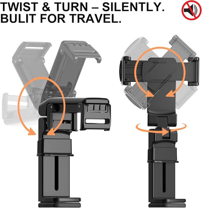 Perilogics Gen 2 Airplane Phone Holder Mount – Silent Hands-Free Travel Phone Stand, Travel Essential for Flying, 360° Adjustable Tray Table Phone Holder Fits iPhone, Android & Gaming Devices