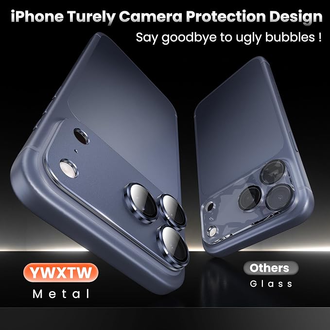 YWXTW Designed for iPhone 17 Pro Camera Lens Protector, [1:1 Perfect Fit] Full Coverage Matte Metal Tempered Glass Camera Screen Cover Accessories, Case Friendly (Deep Blue, iPhone 17 Pro)