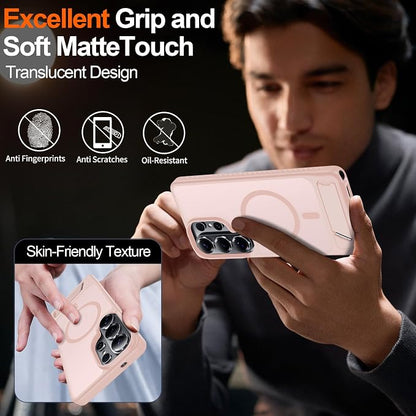 For Samsung Galaxy S26 Ultra Case with Kickstand,1*Screen Protector,[Compatible with Magsafe]Translucent Matte Military-Grade Protection,Magnetic Phone Case for Samsung Galaxy S26 Ultra,6.9"-Pink