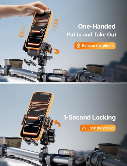Kewig Motorcycle Phone Mount with Vibration Dampener [Anti-Theft] [Camera Friendly] Bike Phone Holder Handlebar Cradle for Bicycle Scooter ATV, Adjustable Size Fit for 5.4-7.2" Cellphone