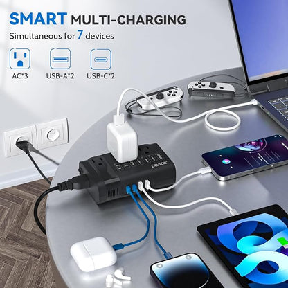 DOACE 350W Voltage Converter US to Europe - 220V to 110V Converter for European Travel with QC+PD Chargers for Using Most U.S. Devices Abroad - Hair Straightener Shaver Toothbrush Camera Phone