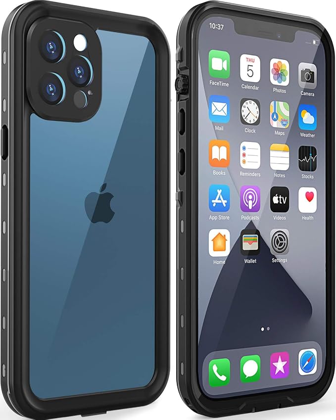 for iPhone 12 Pro Max Waterproof Case 6.7'' - Shockproof, Dustproof, with Screen Protector - Black