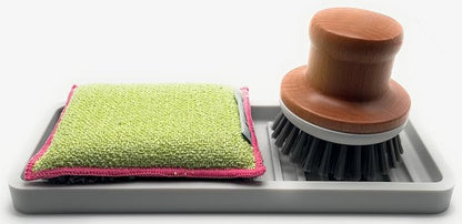 Happitasa Silicone Kitchen Sink Organizer Tray, Sponge Holder and Countertop Protector | Bathroom and Kitchen Soap Dish and Dispenser Tray (Light Grey, 9"x3.5", 5.6 Ounces)