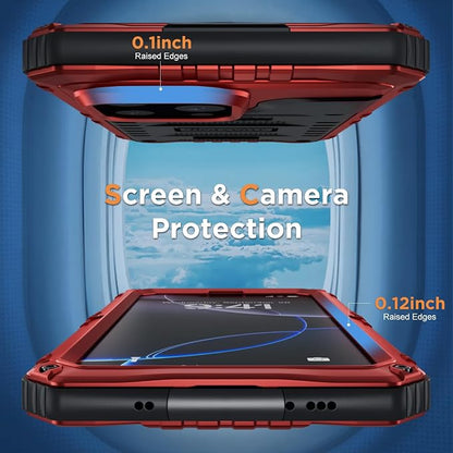 Beasyjoy for iPhone 16 Pro Case Waterproof, Metal Heavy Duty Full Body Protective Case with Built-in Screen Protector, Military Grade Shockproof Dustproof Defender Cover for iPhone 16 Pro 6.3", Red