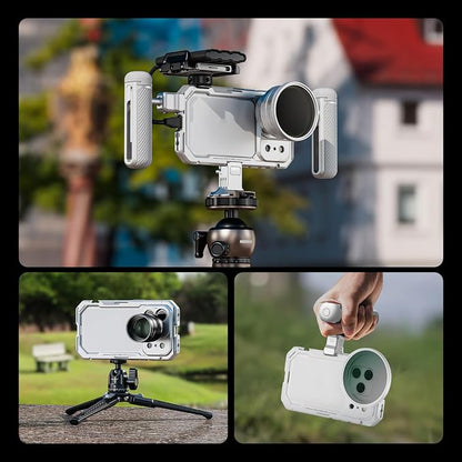 NEEWER Phone Cage Compatible with iPhone 17 Pro Max, Quick Release Video Rig Stabilizer Accessories with 67mm Filter Ring, 17mm Lens Backplate, T Mount Adapter, 4X Camera Control Cap, PA144 (Silver)