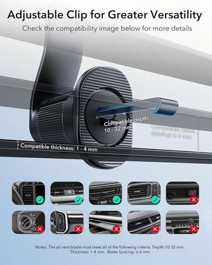 ESR OmniLock for MagSafe Car Mount, 360° Rotation, Car Phone Mount for Air Vent, Magnetic Phone Holder for iPhone 17e/17/16/15/14/13/12,Google/Samsung/Android,All Smartphones(2 MagSafe Rings Included)