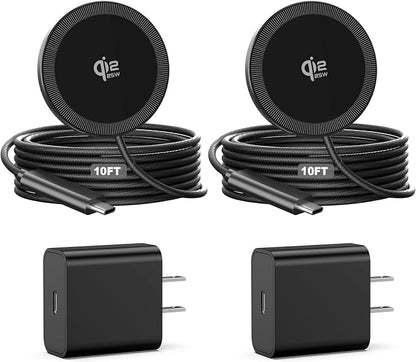 25W Magnetic Wireless Charger, 10FT Fast Charging Pad Qi2.2 Wireless Charge for iPhone 17 16 /AirPods3/2/Pro/for Galaxy S26 Ultra/Pixel 10 Series, Portable Charger for Desk& Travel(2Pack,Black)
