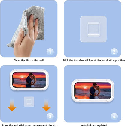 2-Pack Shower Phone Holder, Waterproof, 360° Rotatable & Adjustable Wall Mount with Adhesive for 4-7 Inch Phones (iPhone, Samsung, Google), White