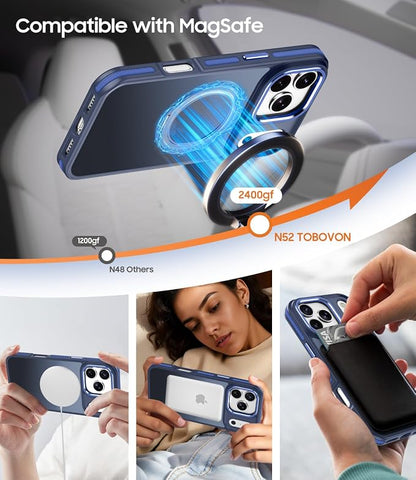for iPhone 17 Pro Case with 360 Magnetic Ring Stand, Fit MagSafe, Military-Grade Shockproof Protection, Non-Slip Slim Translucent Protective Phone Cover, Blue