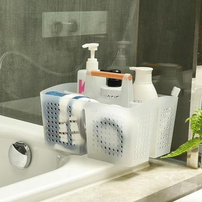 Portable Shower Caddy Basket with Compartments, Plastic Divided Cleaning Caddy Organizer Storage Tote with Handle for Bathroom, College, Dorm Room Essentials, Black