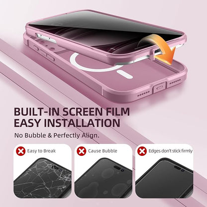 BERFY for iPhone 17 Pro Case, Compatible with MagSafe, Built-in Privacy Screen Protector, Camera Protection, Shockproof Full Body Phone Case 6.3", Translucent Palevioletred