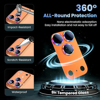 Uyiton for iPhone 17 Pro Max Camera Lens Protector, Not Easy to Break [Strong Adsorption][Case-Friendly] Metal Tempered Glass Rear Camera Screen Cover, Colorful Orange