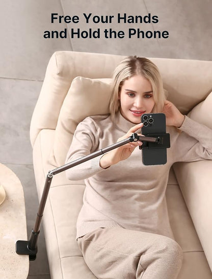 JSAUX Phone Holder for Desk and Bed Compatible with iPhone 17 16 15 14 13 12 Overhead Phone Mount Gooseneck Phone Stand Flexible 360 Lazy Long Arm Clamp Clip for Table Bedside [1-Pack, Black]