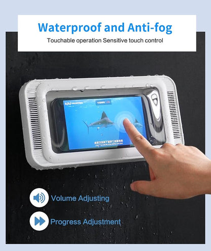 Waterproof Shower Phone Holder with 480° Rotation and Angle Adjustable, Enhanced Sound Quality, Fits Phones up to 7 Inches（White）