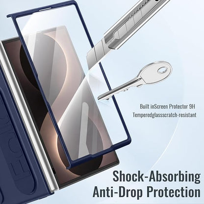 for Samsung Galaxy Z Fold 8 Case with Wristband Stand, Built-in Screen & Lens Protection Shockproof Full Body Drop Fall Protection.(Blue)