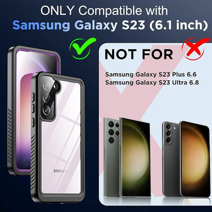 Temdan for Samsung Galaxy S23 Case,Waterproof Built-in Lens & Screen Protector[Full Body Shockproof][12 FT Military Drop Proof][Dustproof][IP68 Underwater] Case for Galaxy S23 5G-Purple