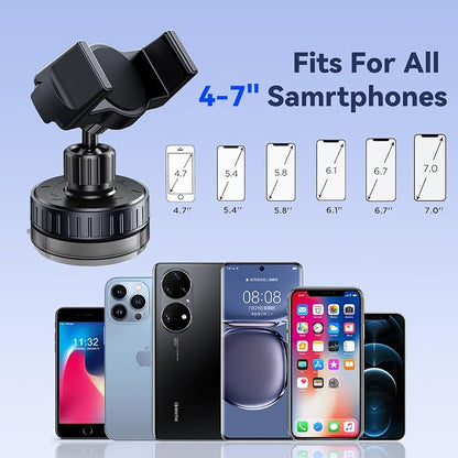 Vacuum Suction Cup Phone Mount, Hands-Free Shower Cell Phone Holder, 720° Adjustable Phone Suction Grip Stand for Car Dashboard/Gym/Mirror, Compatible with All 4-7 Inches Smartphone (T26-C)