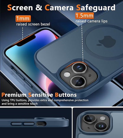 FNTCASE for iPhone 14 Plus Case: for iPhone 15 Plus Magnetic Matte Textured Military Grade Drop Protection Translucent Cell Phone Cover - Slim Shockproof Protective Bumper Phonecase