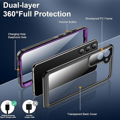 SPIDERCASE Designed for Samsung Galaxy S23 Case Waterproof,Built-in Screen & Camera Lens Protector[IP68 Underwater][Military Grade Shockproof] Full Body Protection Phone Case,Purple/Clear