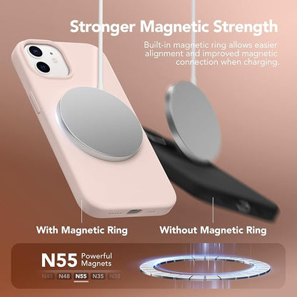 GONEZ Magnetic for iPhone 12 Case / 12 Pro Case, Compatible with MagSafe, [Screen Protector + Camera Lens Protector], Silicone Shockproof Anti-Scratch Protective Phone Case 6.1 inch, Pink